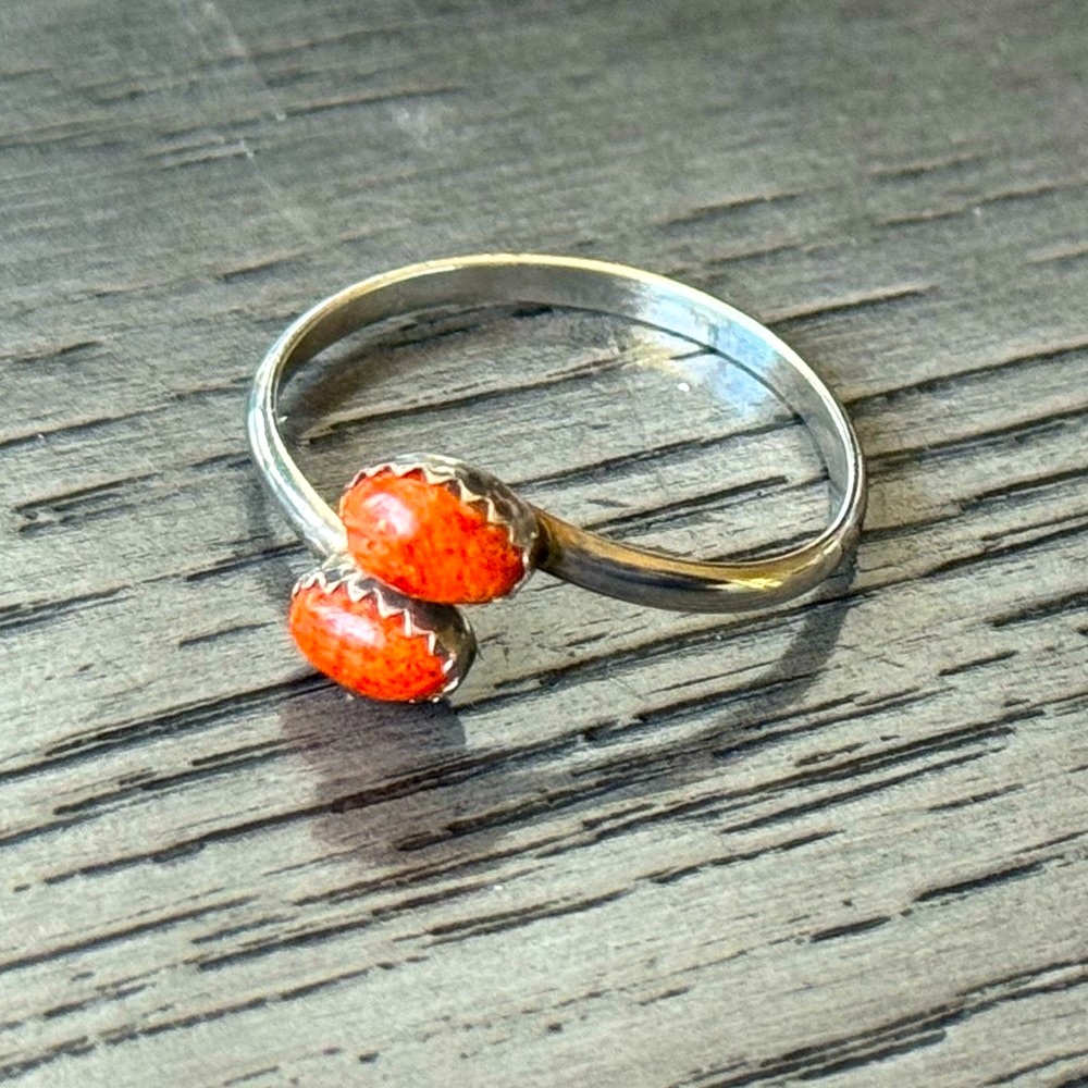 Size 9 Unique Coral Sterling Silver Stone Ring